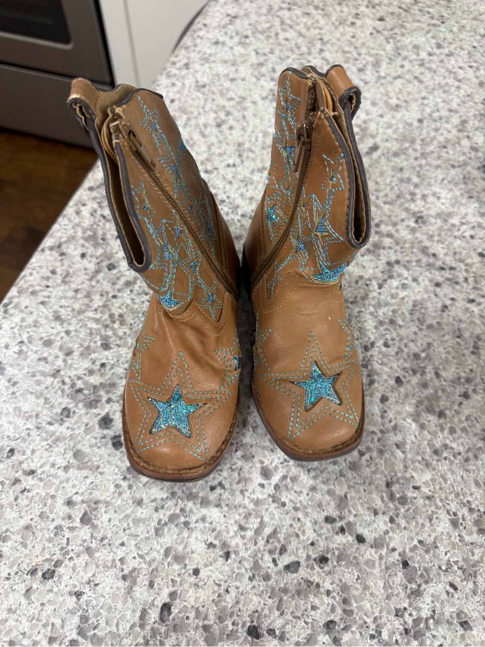 wonder nation Brown Cowboy Boots with Turquoise Star Details